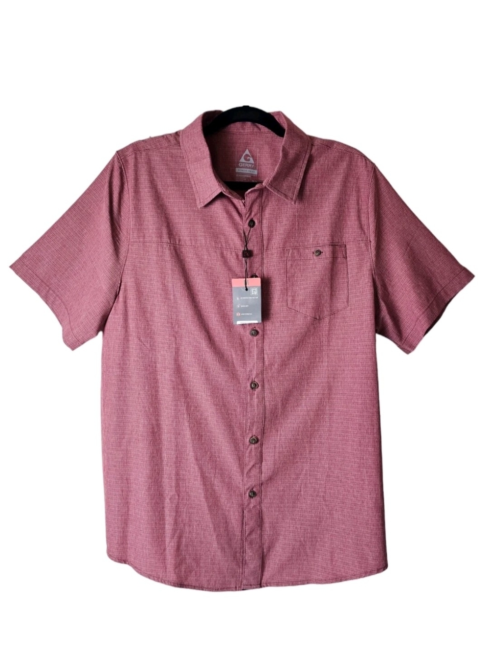 Gerry Men's Short Sleeve Quick Dry Tech Shirt Red Garnet Heather Wine Sz Medium